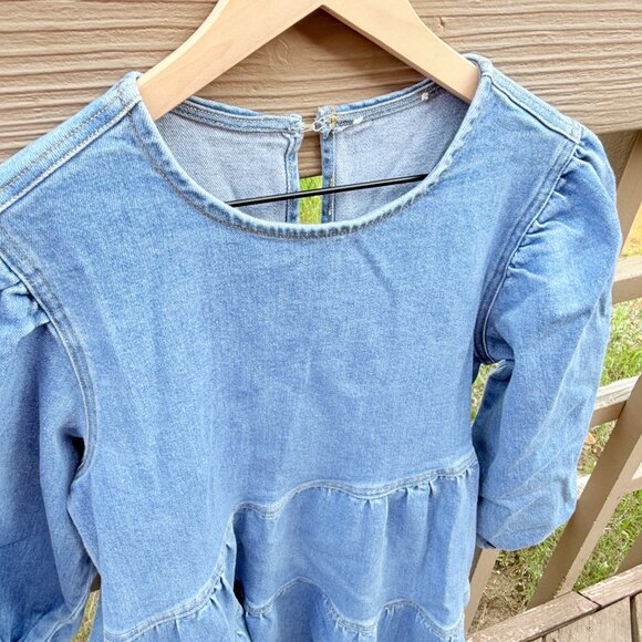 EUC Aaron & Amber Denim Tiered Mini Puff-Sleeve Dress - Picture 5 of 10